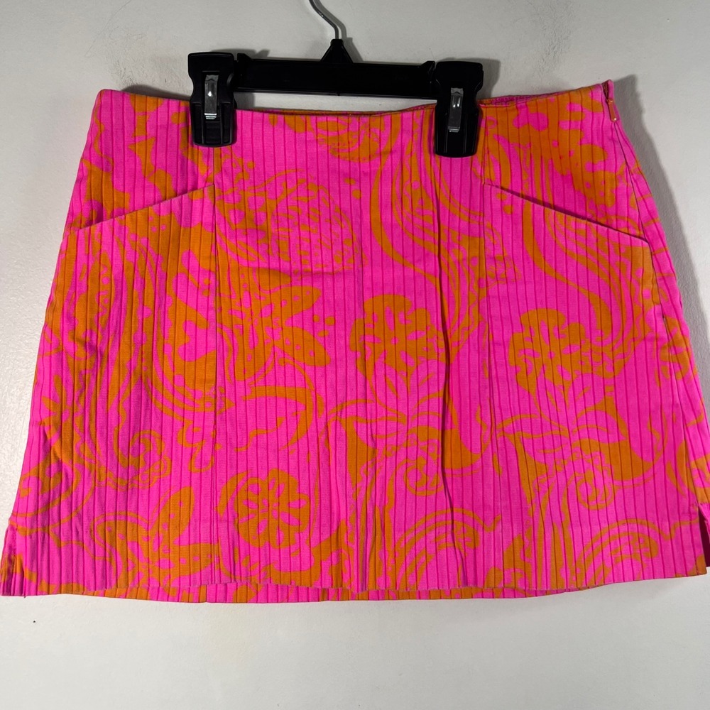 Womens Lilly Pulitzer Ribbed Mini Skort‎ Pink Orange Cotton Spandex 2